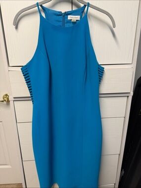 Calvin Klein Bright Turquoise Blue Halter Midi Dress